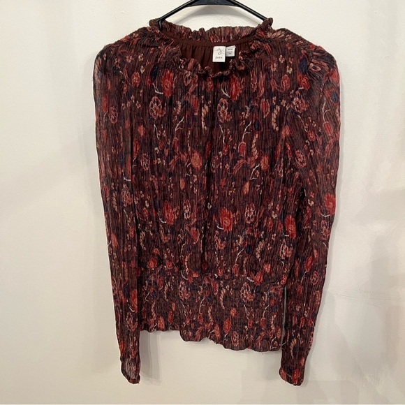 JOIE Pink And Brown Floral Smocked Hem Blouse M - Picture 3 of 5